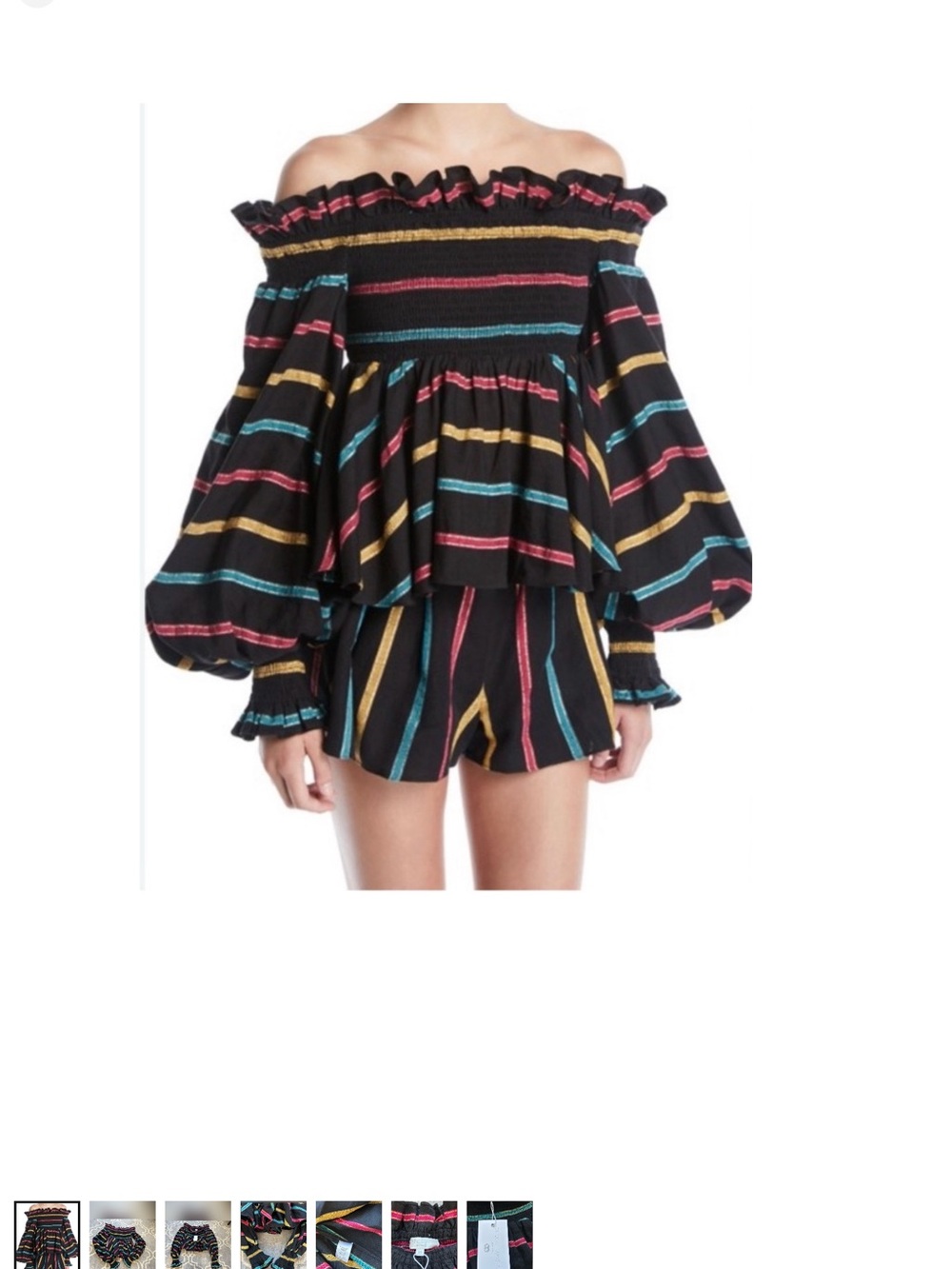 Caroline Constas Black Off-Shoulder Striped Top